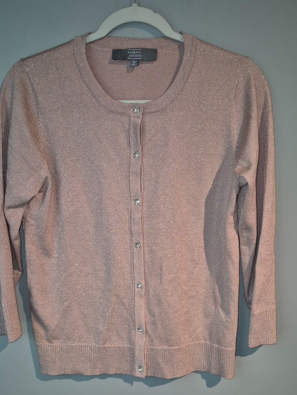 Women's Pink Sparkle Button Cardigan Sweater